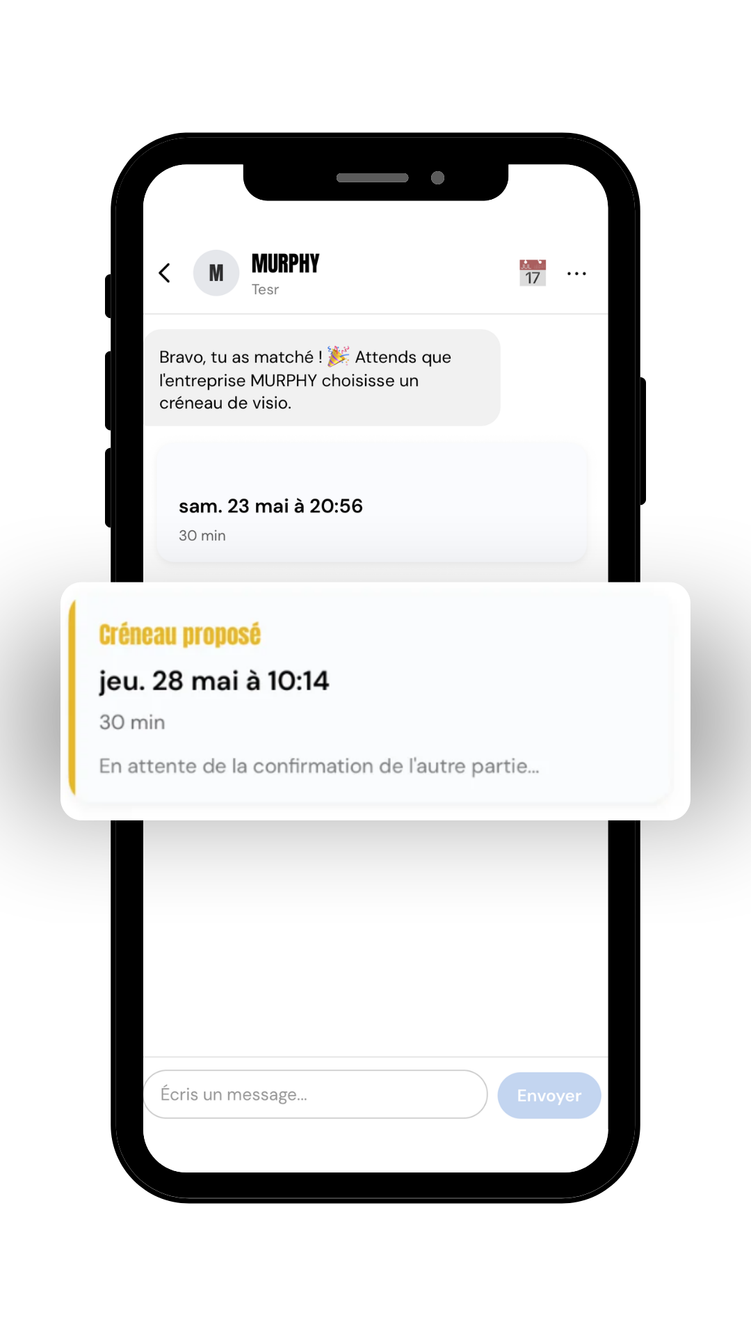 La messagerie : conversation et créneau d'entretien proposé